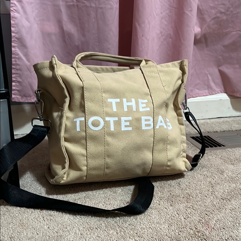 Tan and Black Oversized Canvas Tote Bag